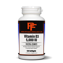 Load image into Gallery viewer, Physique Formula Vitamin D3 5000 IU (125 mcg) in Olive Oil All Natural Non-GMO Vitamin D3 Softgels to Support Muscle, Bone,&amp; Immune System Health
